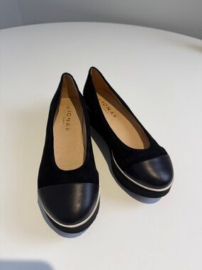 Jonak Paris Black Suede and Leather Cap-Toe Shoes